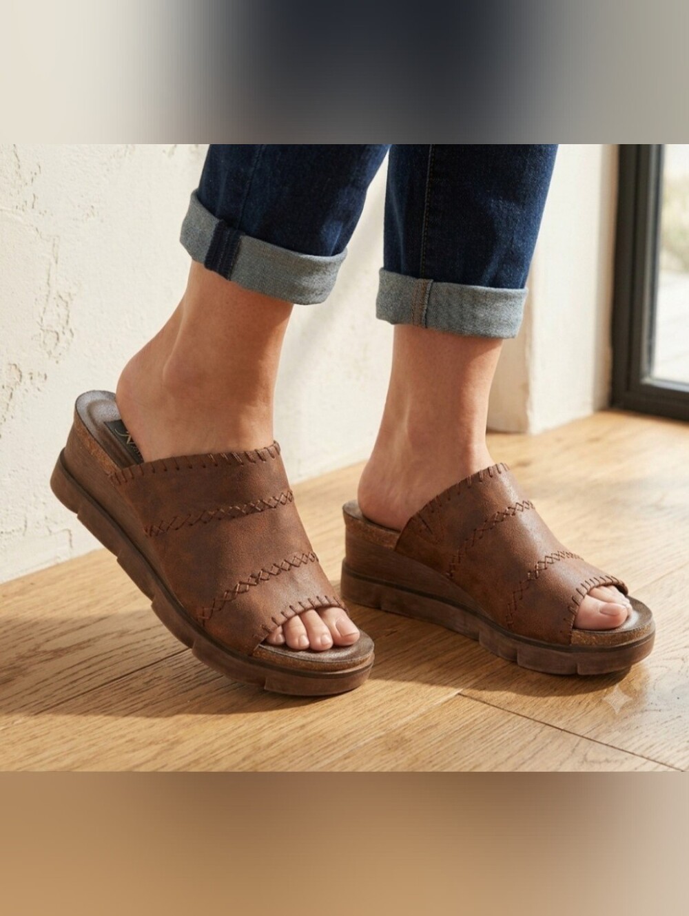 Natural Reflections Lisle Comfort Slip-On Wedge Sandals in Brown/Cognac US 8 - Picture 9 of 16